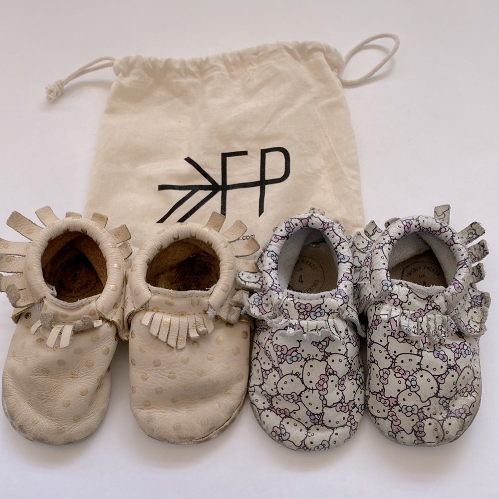 Freshly Picked Cream and Gray Kids Moccasins